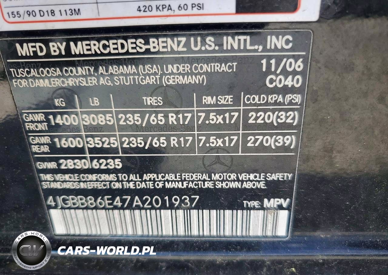 2007 Mercedes-Benz Ml 350 VIN:4JGBB86E47A201937 - 13