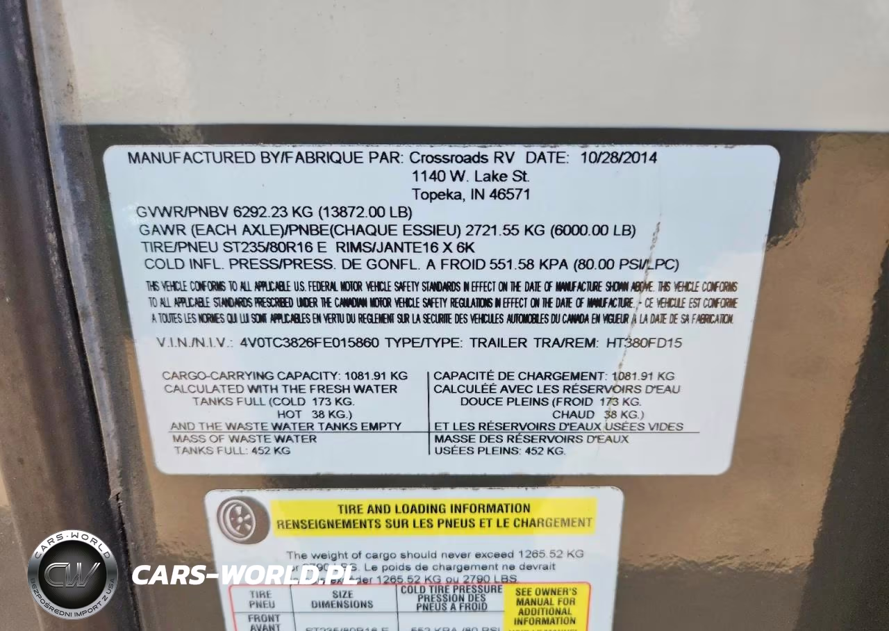 2015 Cross Roads Hampton Camper VIN:4V0TC3826FE015860 - 10