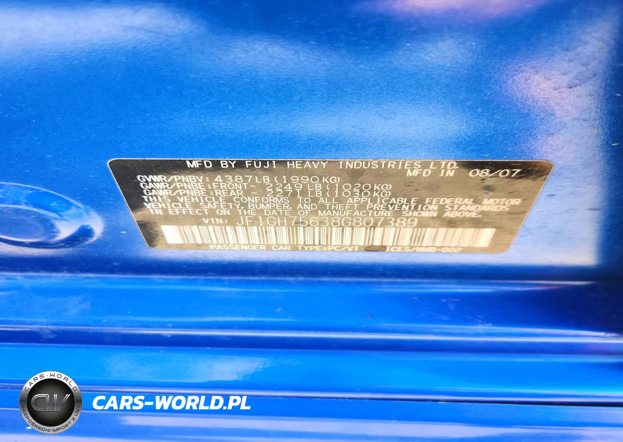 2008 Subaru Impreza Wrx Premium VIN:JF1GH75638G807389 - 12
