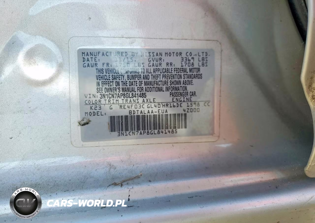 2016 Nissan Versa 1.6 S VIN:3N1CN7AP8GL841485 - 12