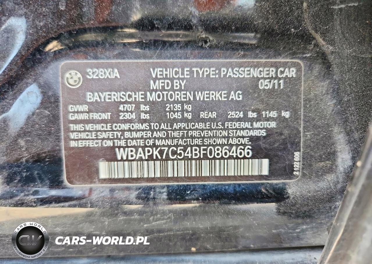 2011 BMW 328 Xi VIN:WBAPK7C54BF086466 - 12
