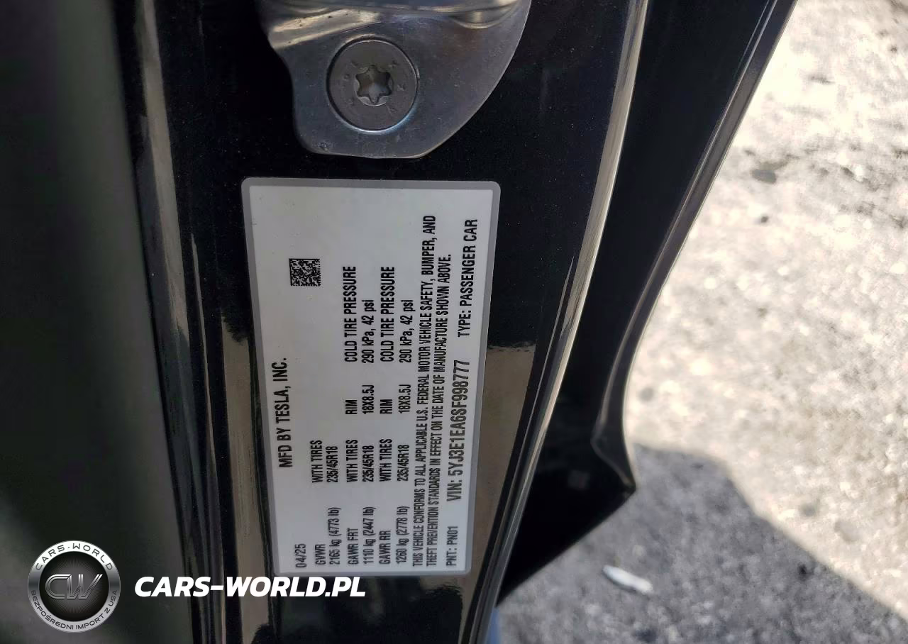2025 Tesla Model 3 VIN:5YJ3E1EA6SF998777 - 12
