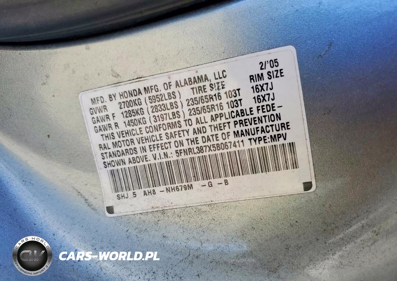 2005 Honda Oddesey VIN:5FNRL387X5B067411 - 14