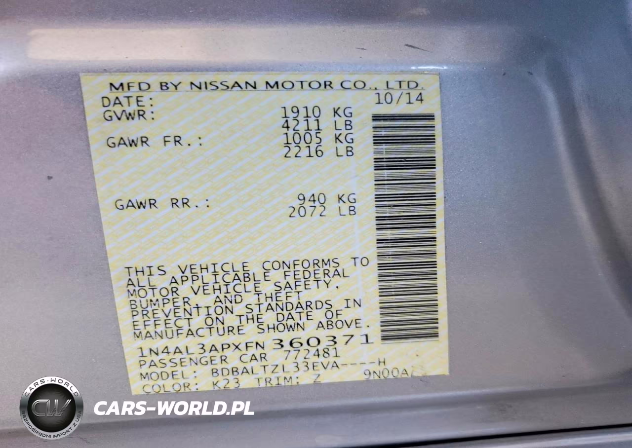 2015 Nissan Altima 2.5 Sl VIN:1N4AL3APXFN360371 - 12