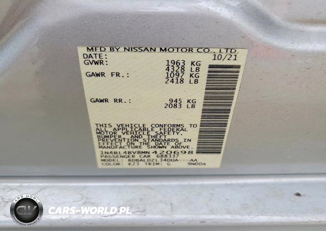 2021 Nissan Altima S VIN:1N4BL4BV8MN420698 - 13