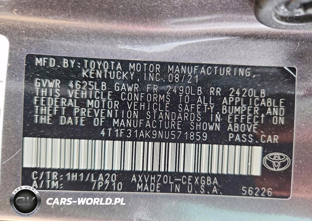 2022 Toyota Camry Xle VIN:4T1F31AK9NU571859 - 12