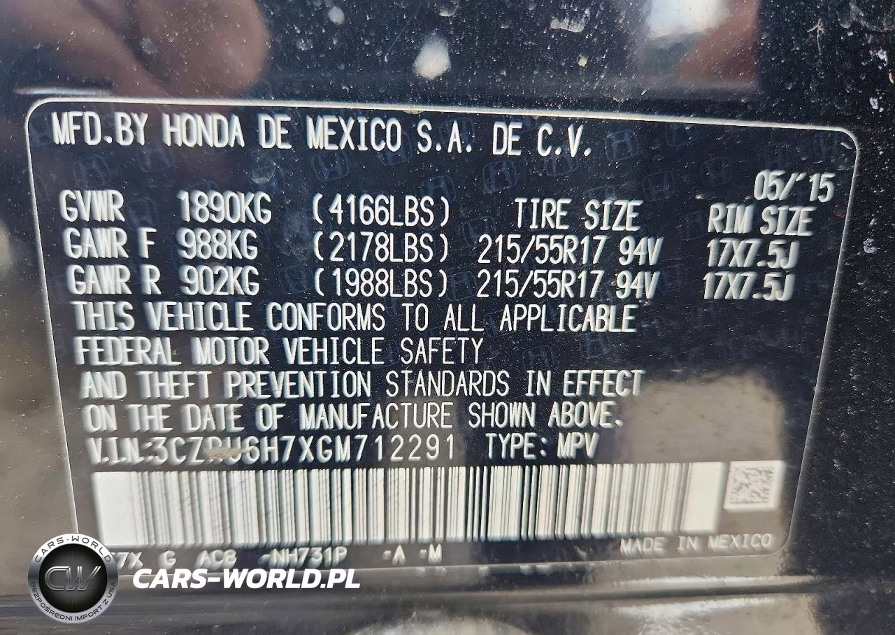 2016 Honda Hr-V Exl VIN:3CZRU6H7XGM712291 - 13