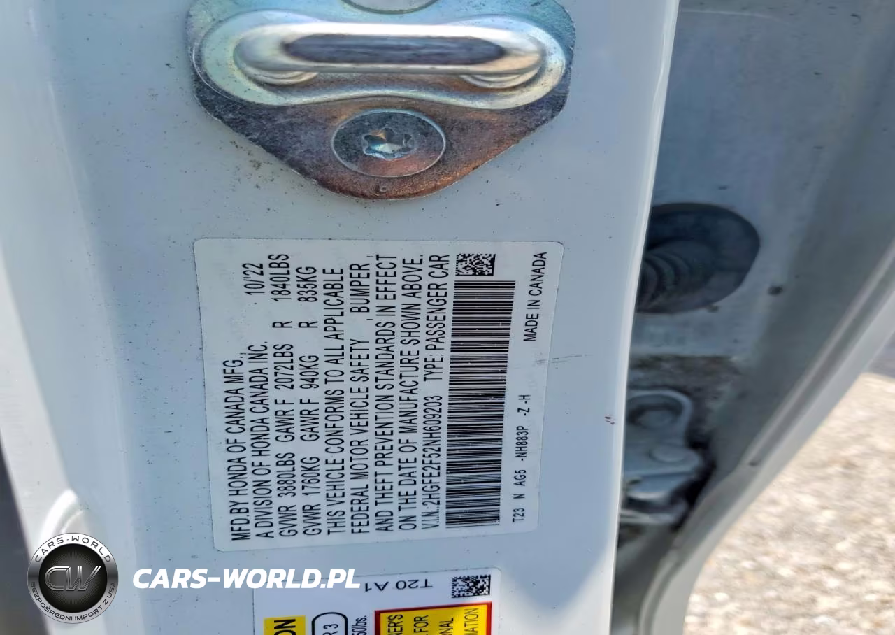 2022 Honda Civic Sport VIN:2HGFE2F52NH609203 - 12