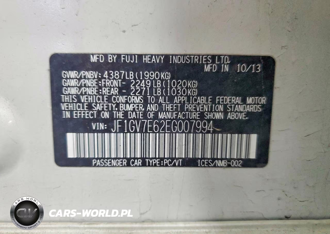 2014 Subaru Impreza Wrx VIN:JF1GV7E62EG007994 - 12