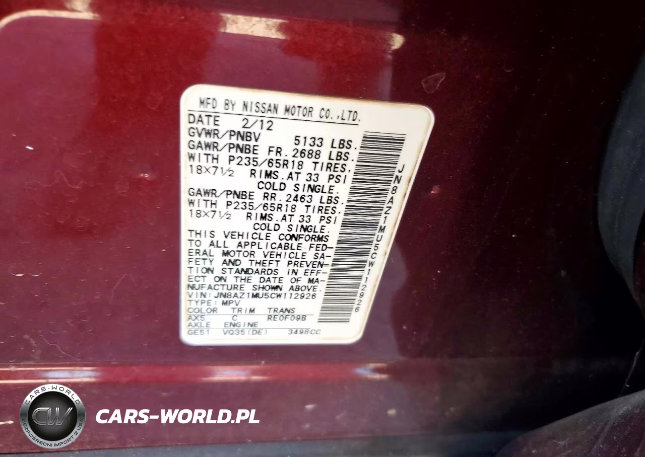 2012 Nissan Murano VIN:JN8AZ1MU5CW112926 - 12