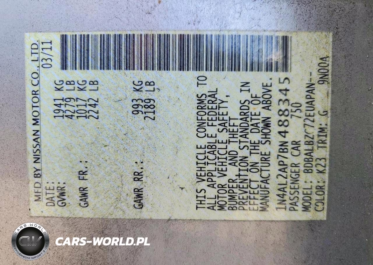2011 Nissan Altima Base-S VIN:1N4AL2AP7BN488345 - 12