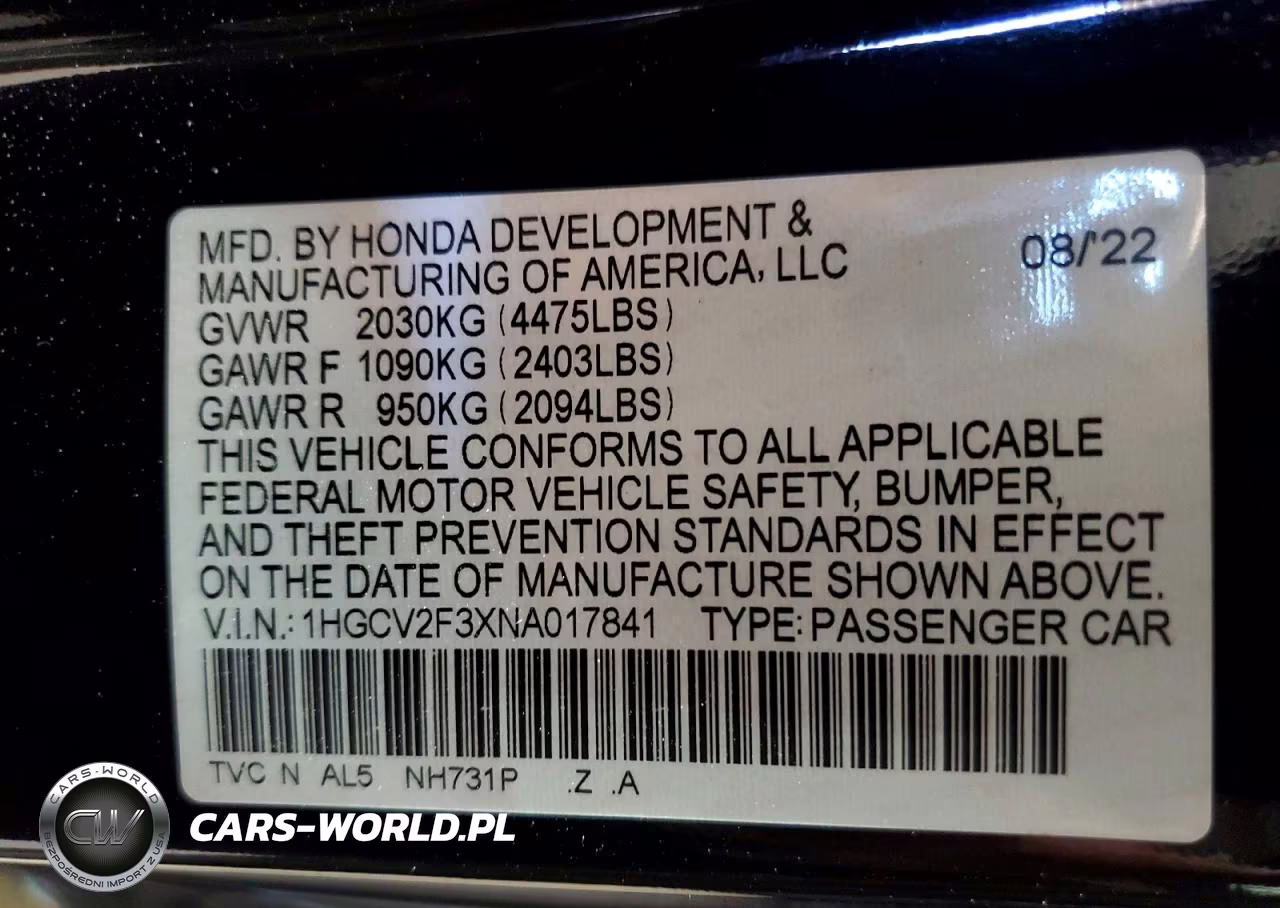 2022 Honda Accord Sport VIN:1HGCV2F3XNA017841 - 13