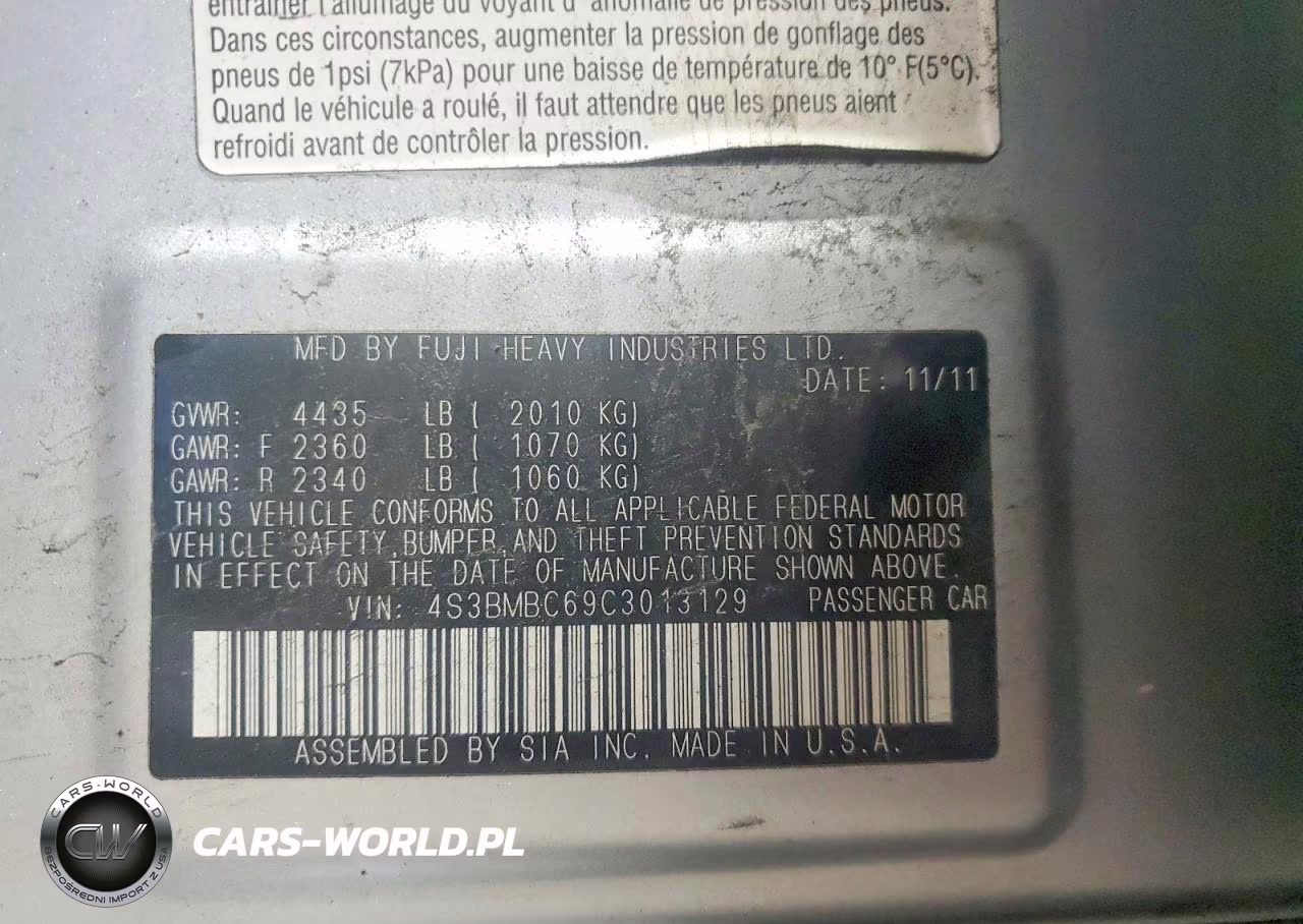 2012 Subaru Legacy 2.5I Premium VIN:4S3BMBC69C3013129 - 13
