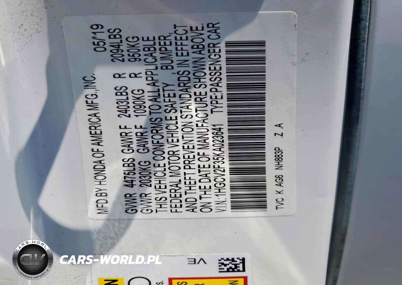 2019 Honda Accord Sport VIN:1HGCV2F35KA023641 - 12