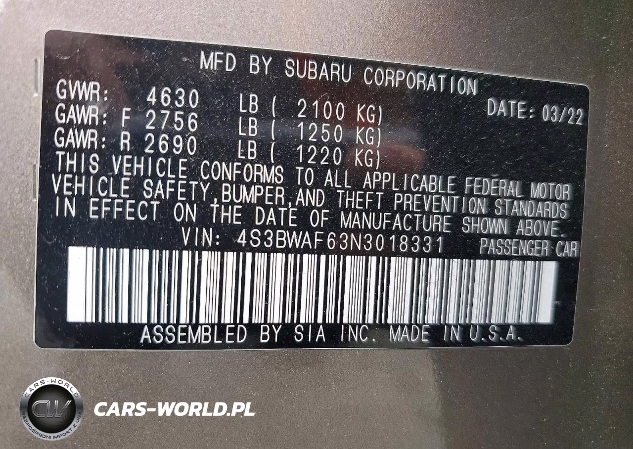 2022 Subaru Legacy Premium VIN:4S3BWAF63N3018331 - 12