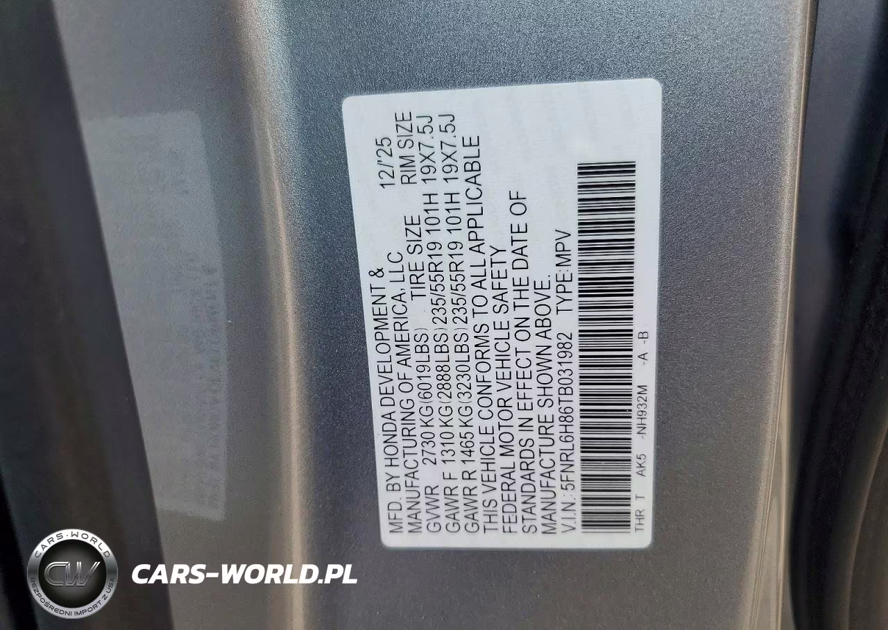 2026 Honda Odyssey Touring VIN:5FNRL6H86TB031982 - 13