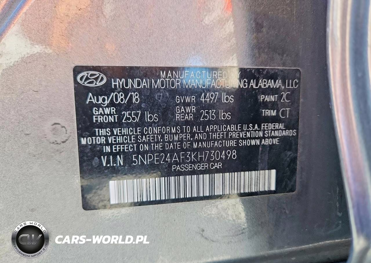 2019 Hyundai Sonata Se VIN:5NPE24AF3KH730498 - 12