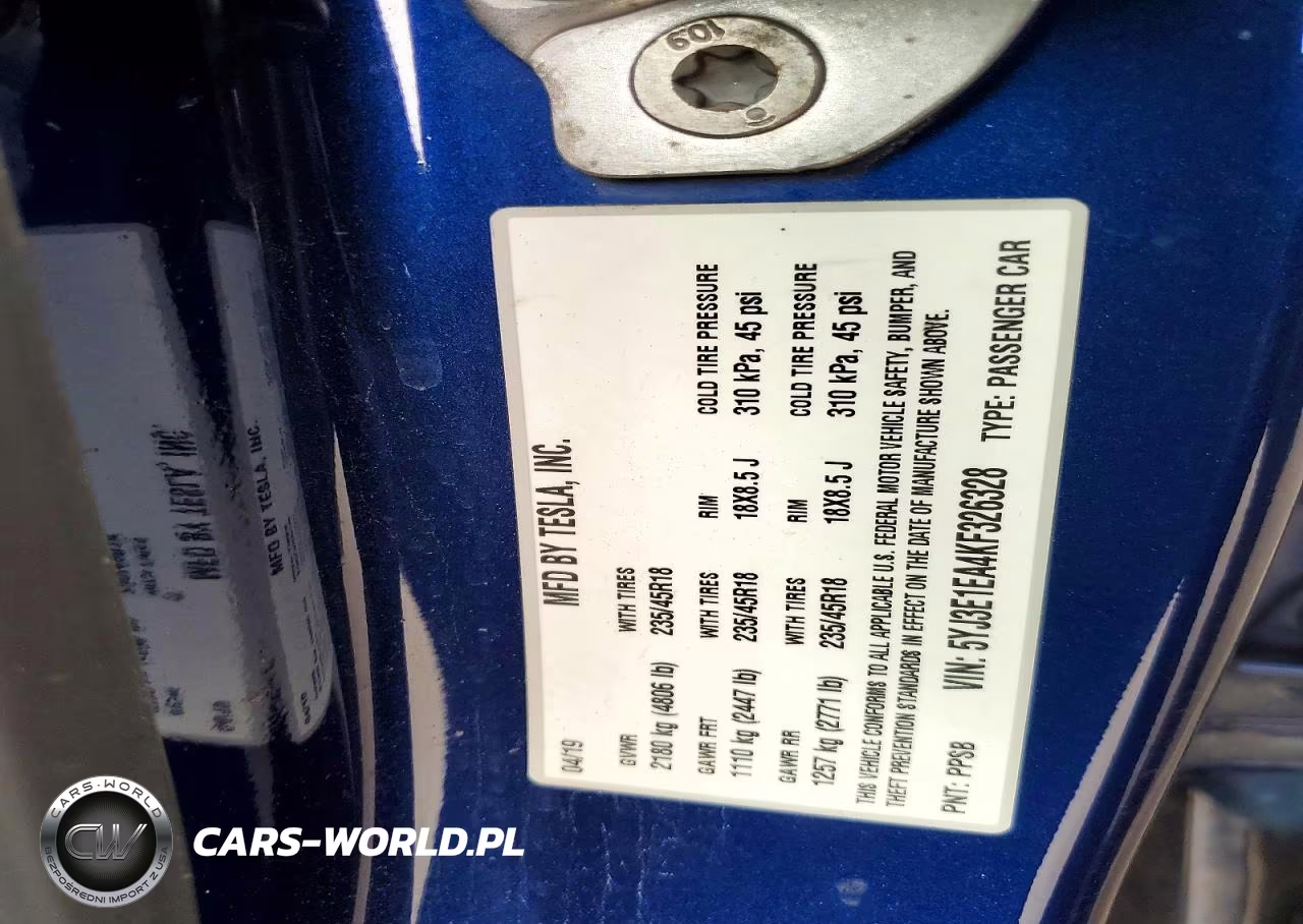 2019 Tesla Model 3 VIN:5YJ3E1EA4KF326328 - 12