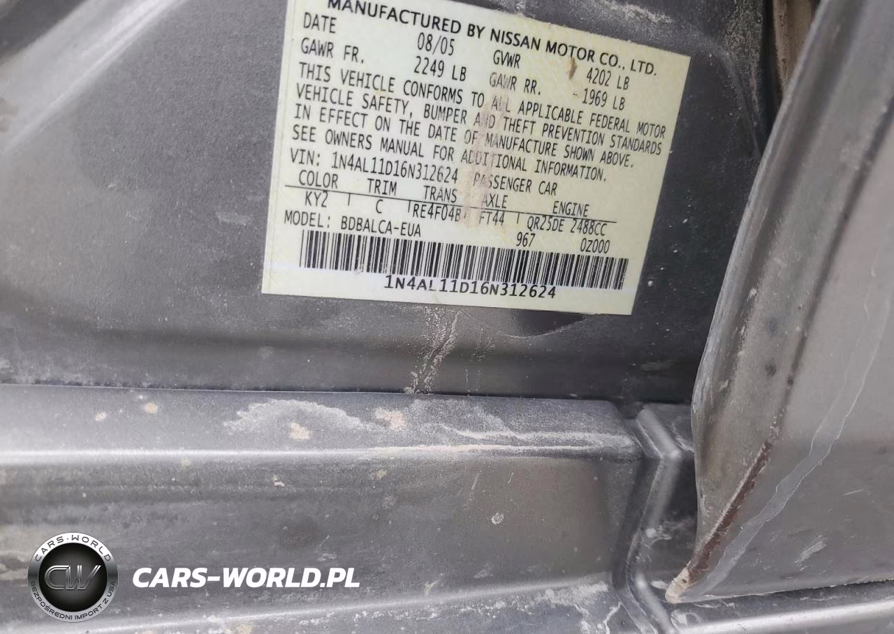 2006 Nissan Altima S VIN:1N4AL11D16N312624 - 12