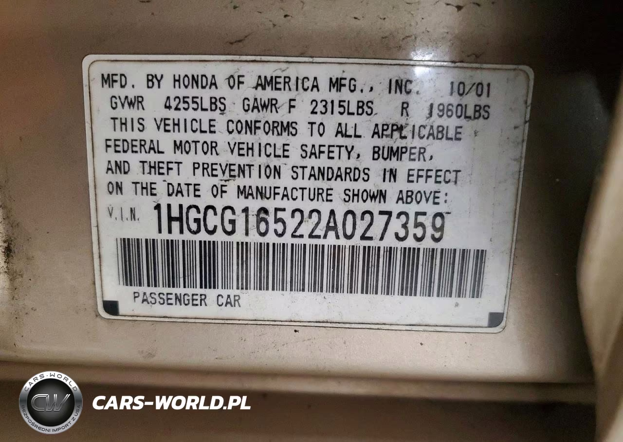 2002 Honda Accord Ex VIN:1HGCG16522A027359 - 12