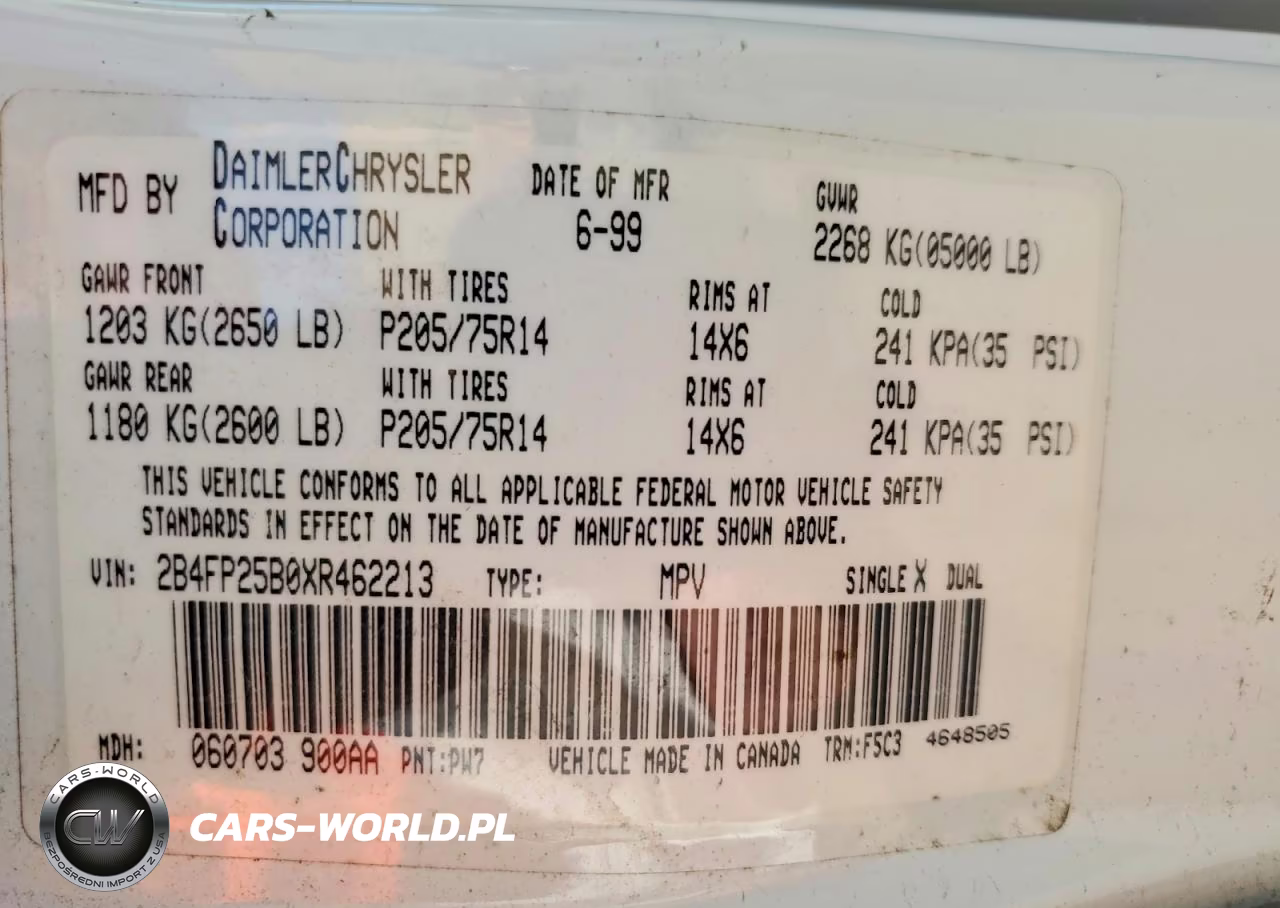 1999 Dodge Caravan VIN:2B4FP25B0XR462213 - 13