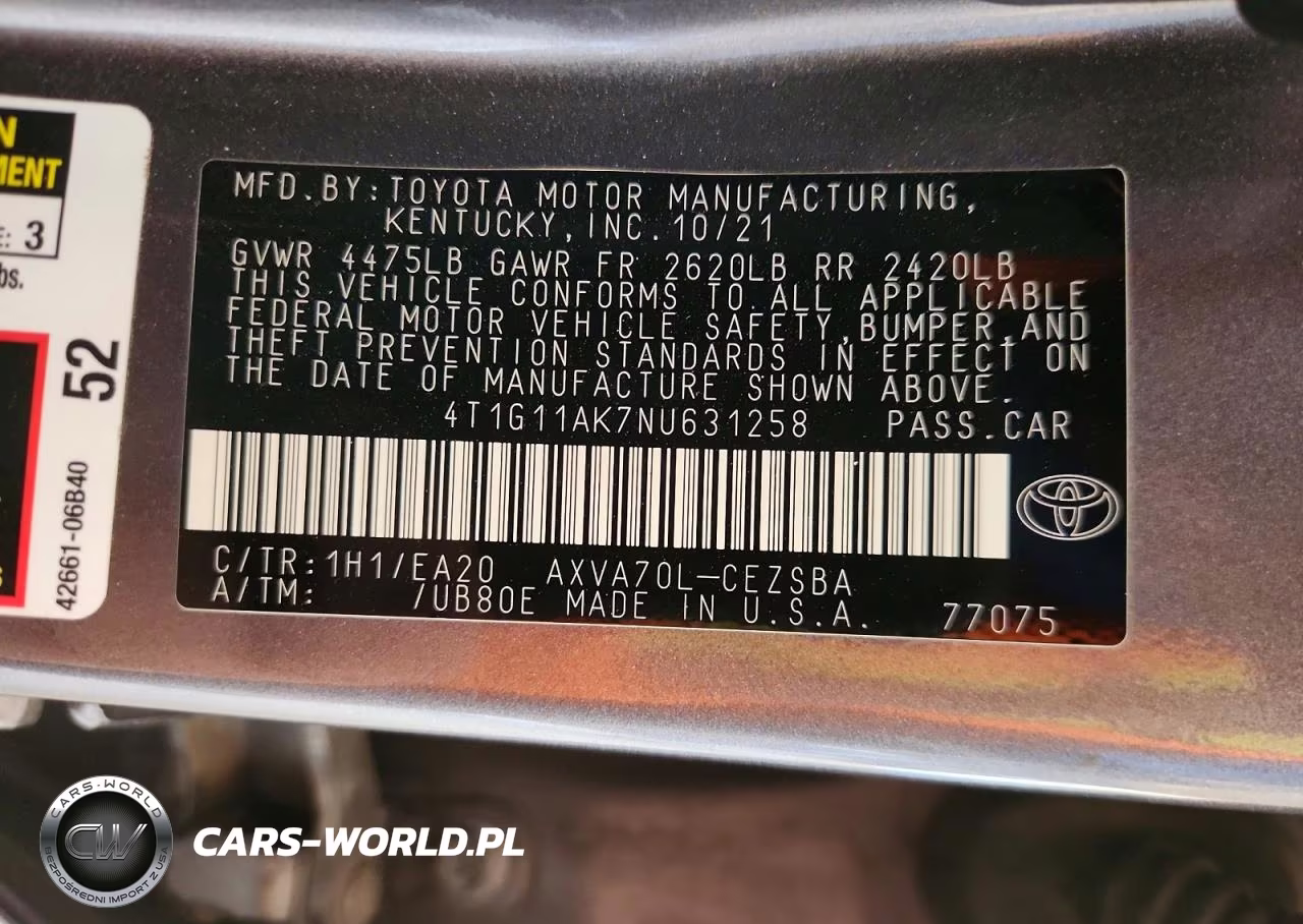 2022 Toyota Camry Se VIN:4T1G11AK7NU631258 - 12