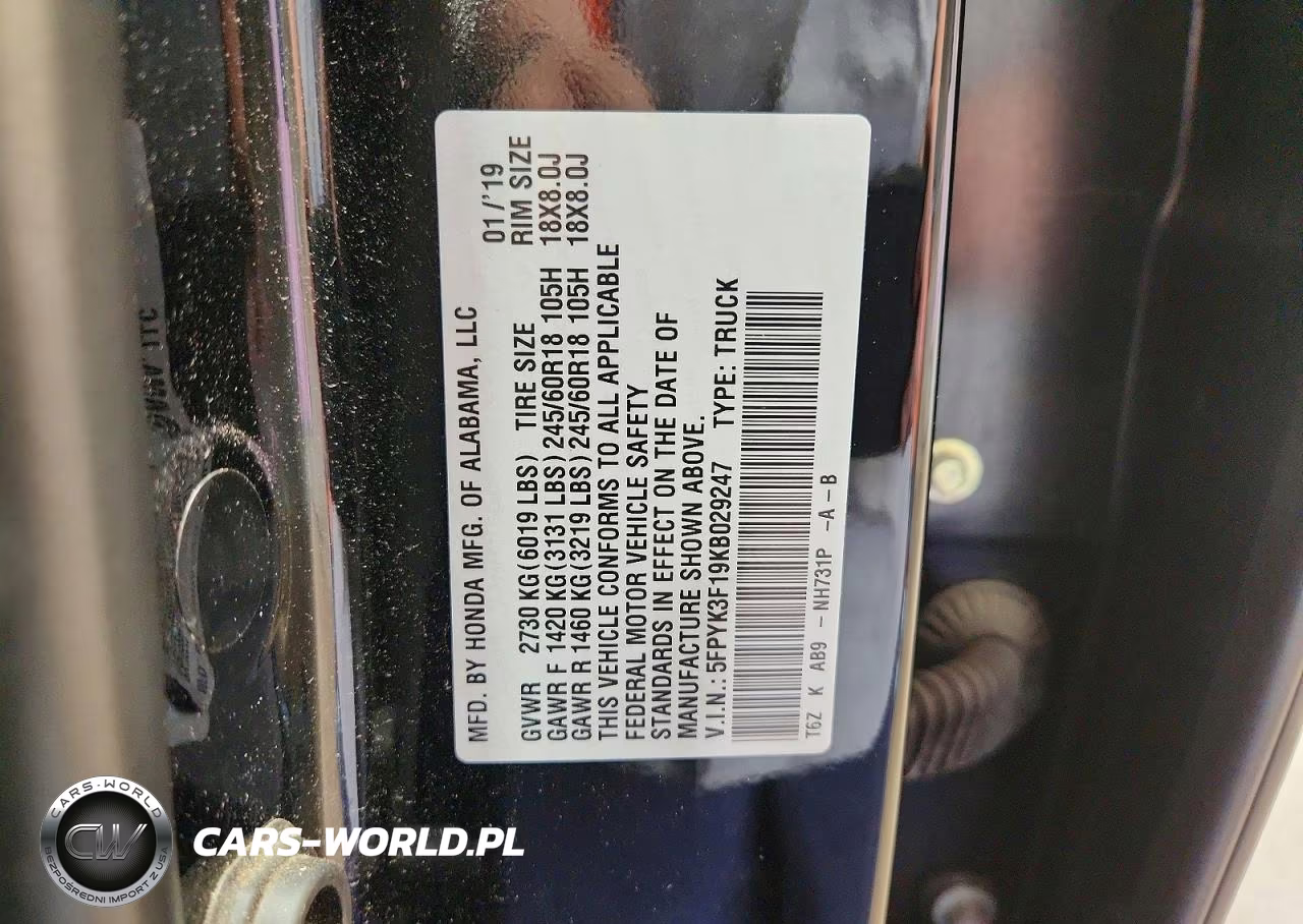 2019 Honda Ridgeline Sport VIN:5FPYK3F19KB029247 - 12