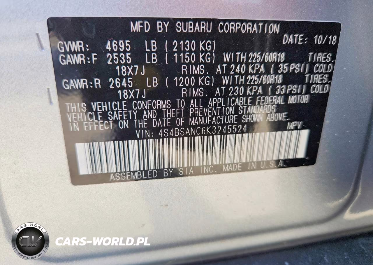 2019 Subaru Outback 2.5I Limited VIN:4S4BSANC6K3245524 - 14