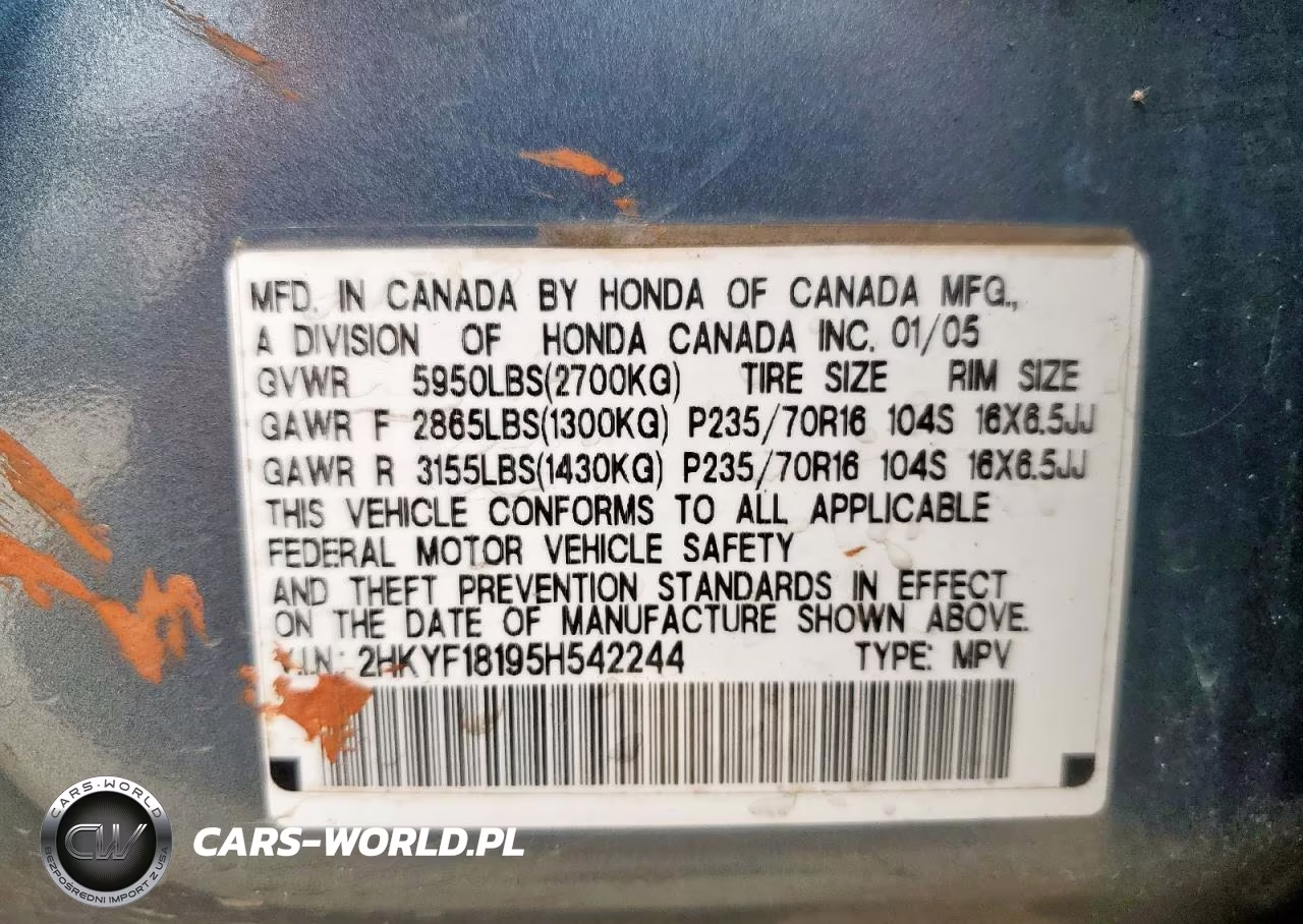 2005 Honda Pilot Lx VIN:2HKYF18195H542244 - 13