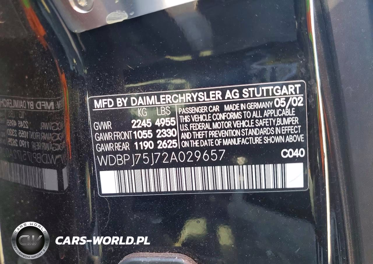 2002 Mercedes-Benz Cl 500 VIN:WDBPJ75J72A029657 - 12