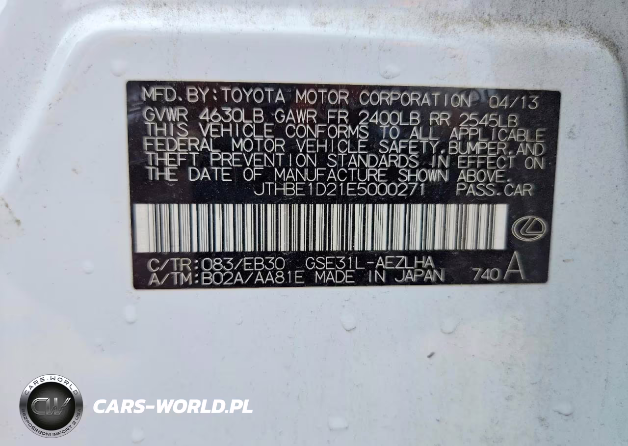 2014 Lexus Is 350 VIN:JTHBE1D21E5000271 - 13