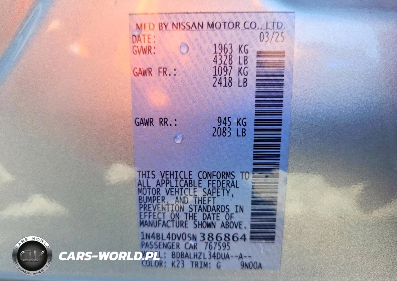 2025 Nissan Altima Sv VIN:1N4BL4DV0SN386864 - 13