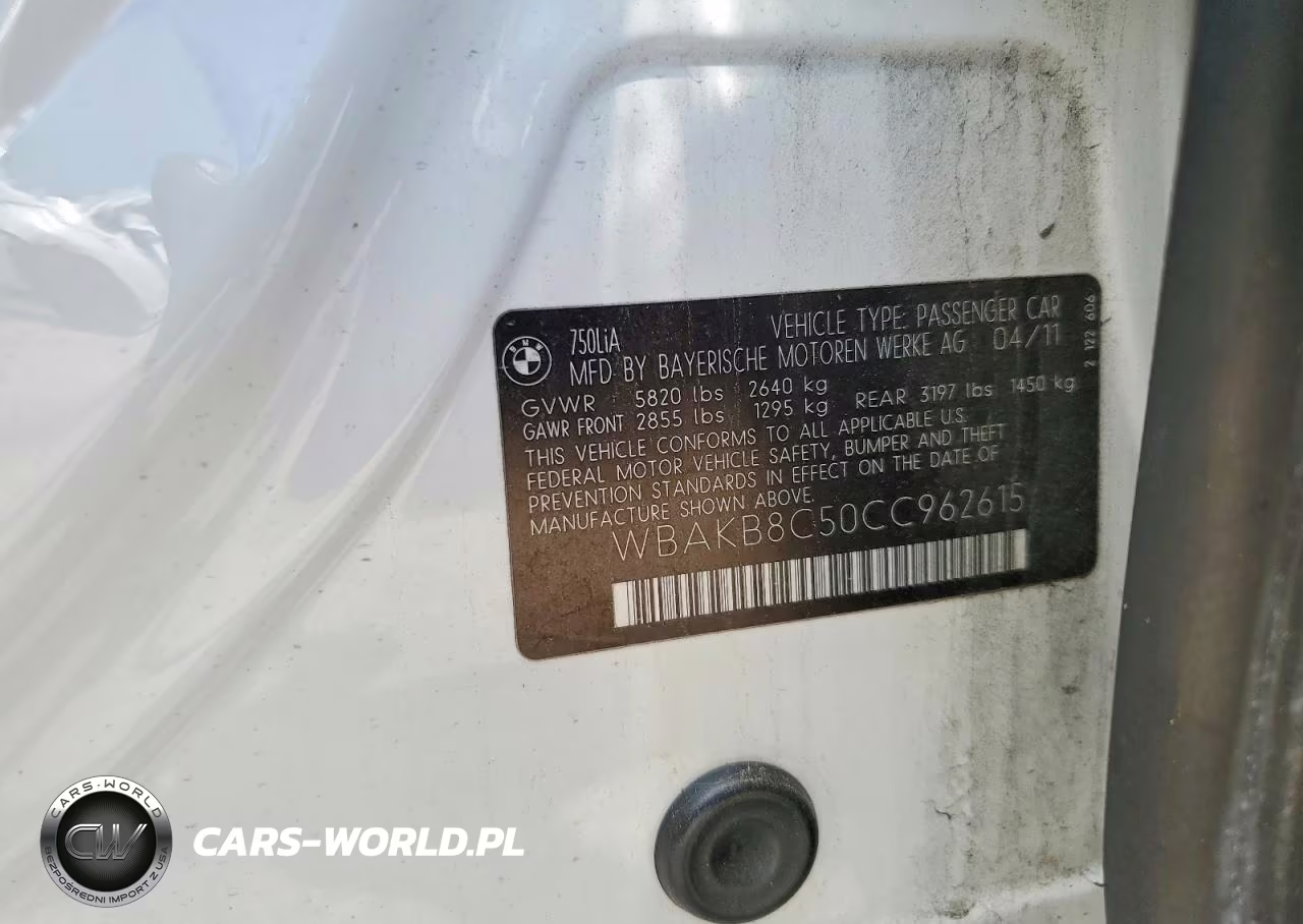 2012 BMW 750 Li VIN:WBAKB8C50CC962615 - 12