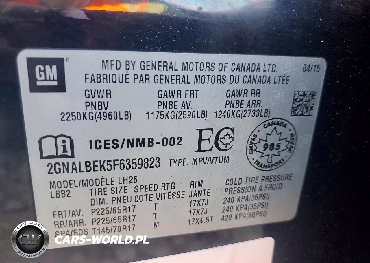 2015 Chevrolet Equinox 1Lt VIN:2GNALBEK5F6359823 - 13