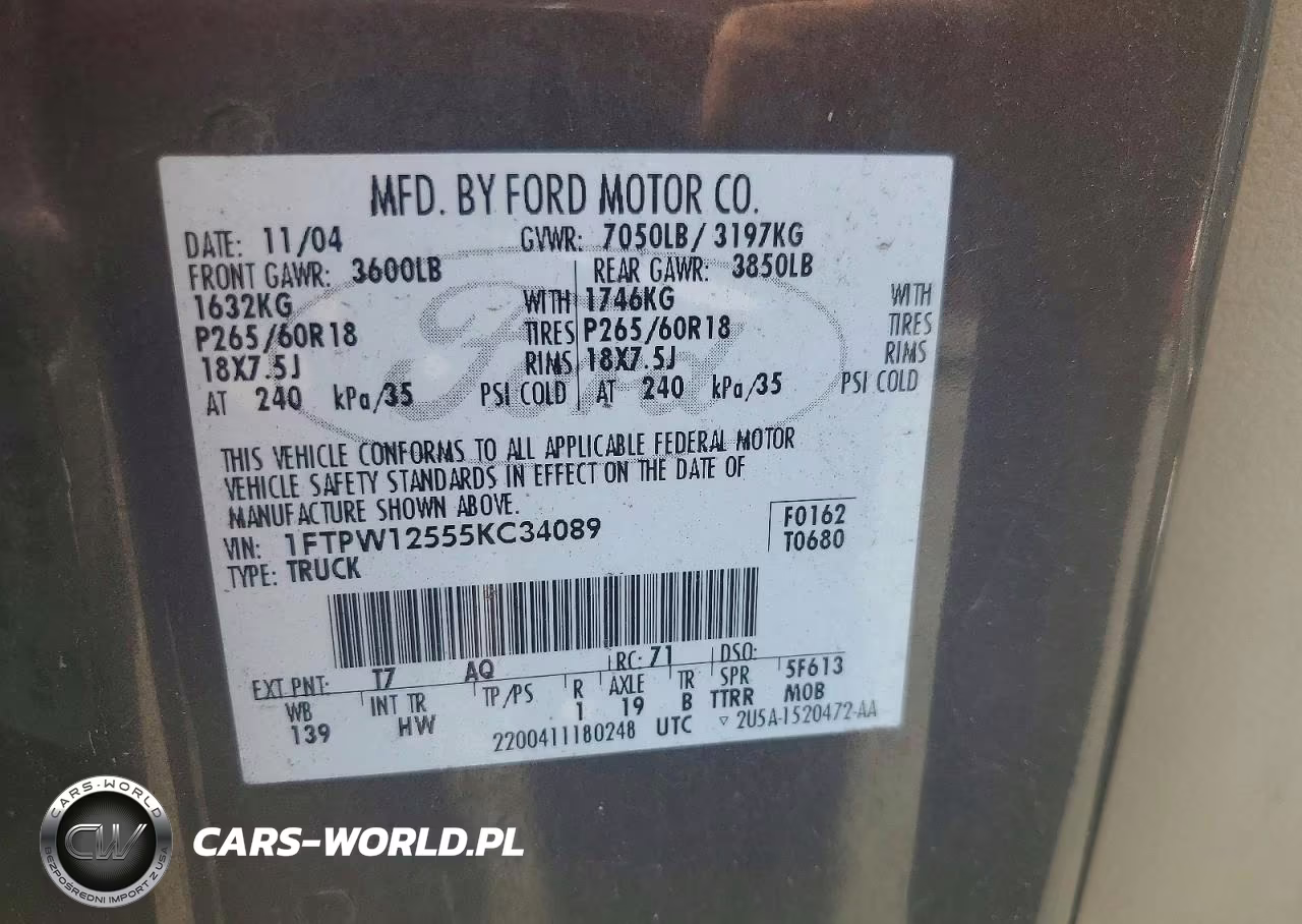 2005 Ford F150 Supercrew VIN:1FTPW12555KC34089 - 12