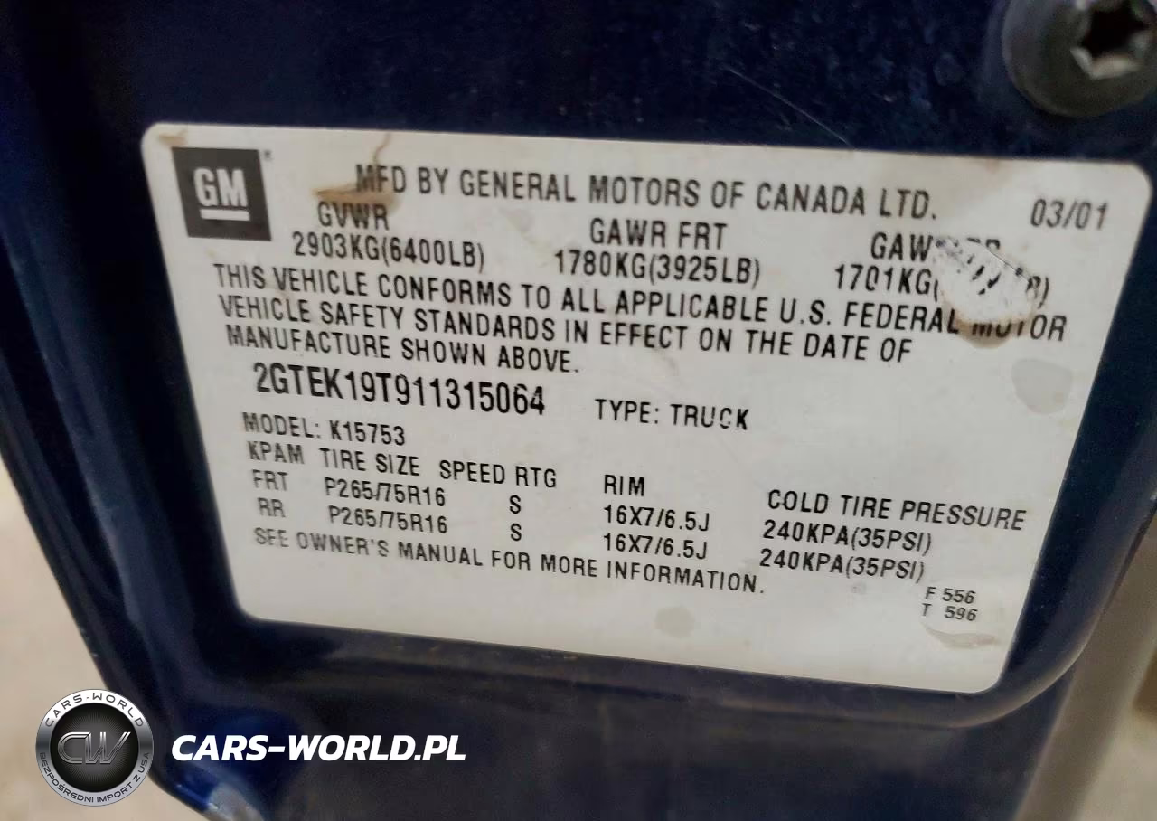 2001 GMC New Sierra K1500 VIN:2GTEK19T911315064 - 13