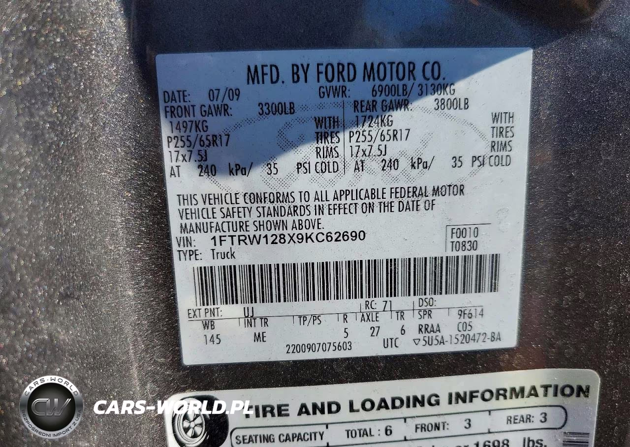 2009 Ford F150 Supercrew VIN:1FTRW128X9KC62690 - 12