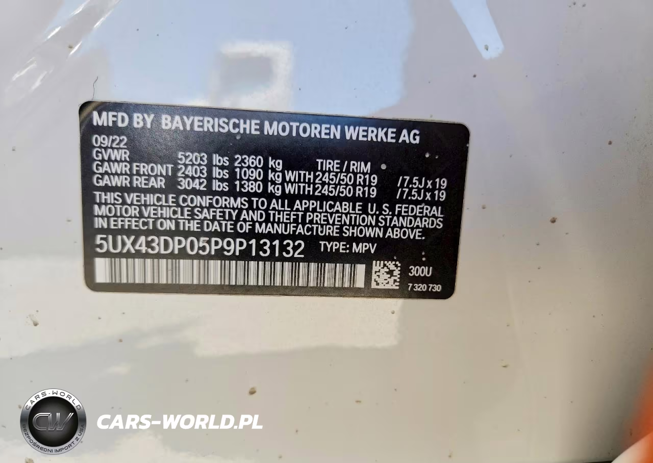 2023 BMW X3 Sdrive30I VIN:5UX43DP05P9P13132 - 13