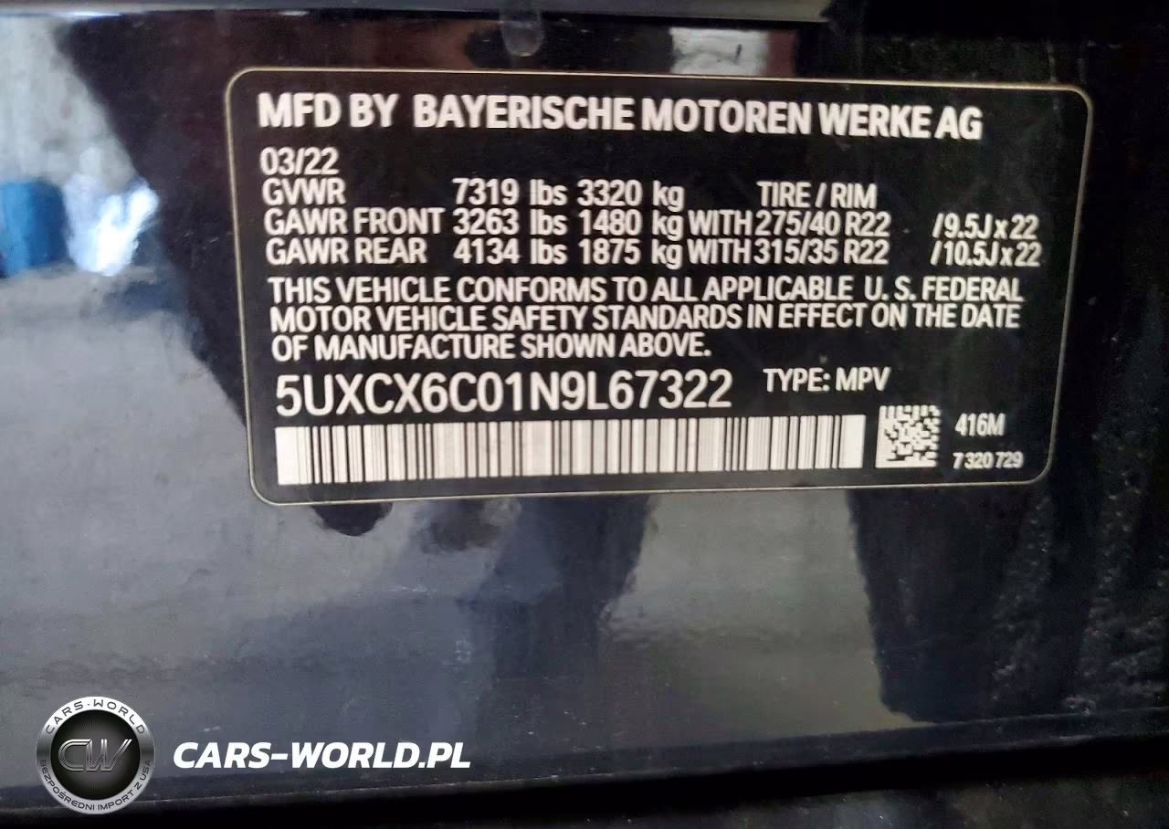 2022 BMW X7 M50I VIN:5UXCX6C01N9L67322 - 13