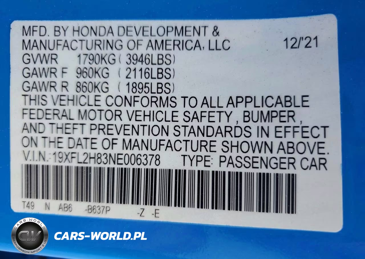 2022 Honda Civic Sport VIN:19XFL2H83NE006378 - 12
