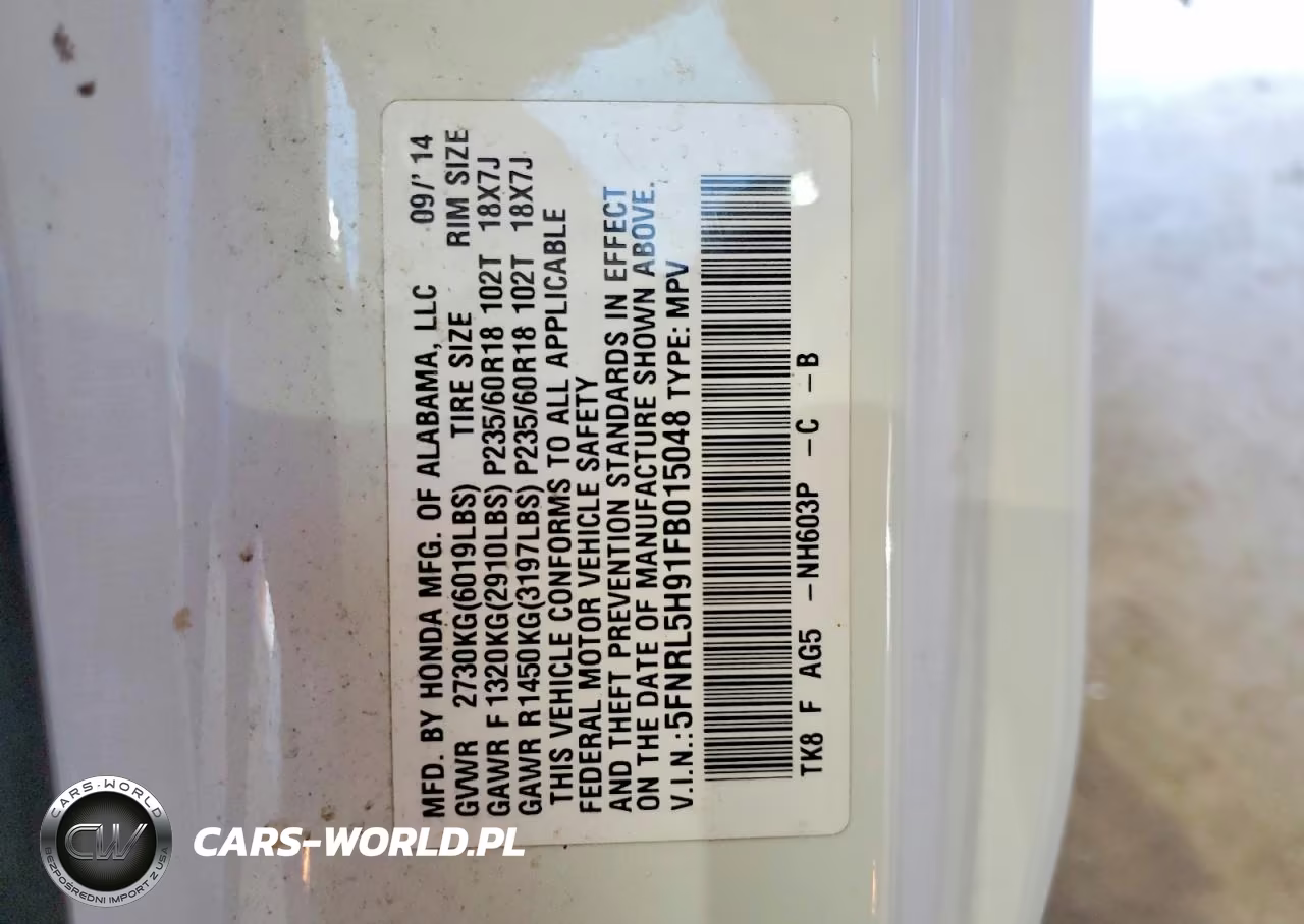 2015 Honda Odyssey Touring VIN:5FNRL5H91FB015048 - 13