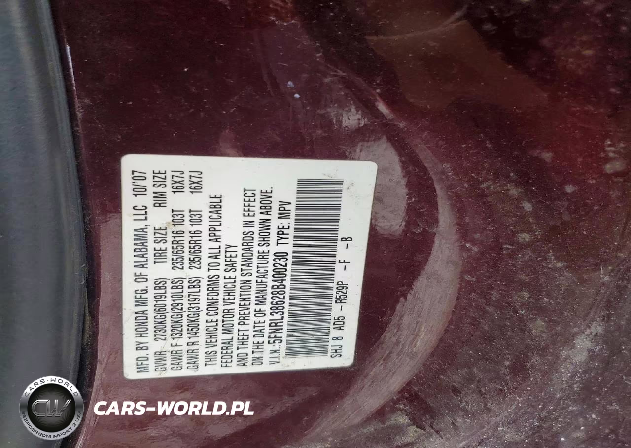 2008 Honda Odyssey Exl VIN:5FNRL38628B400230 - 13