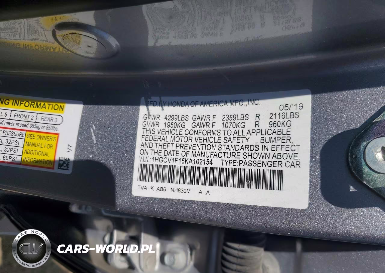 2019 Honda Accord Lx VIN:1HGCV1F15KA102154 - 12