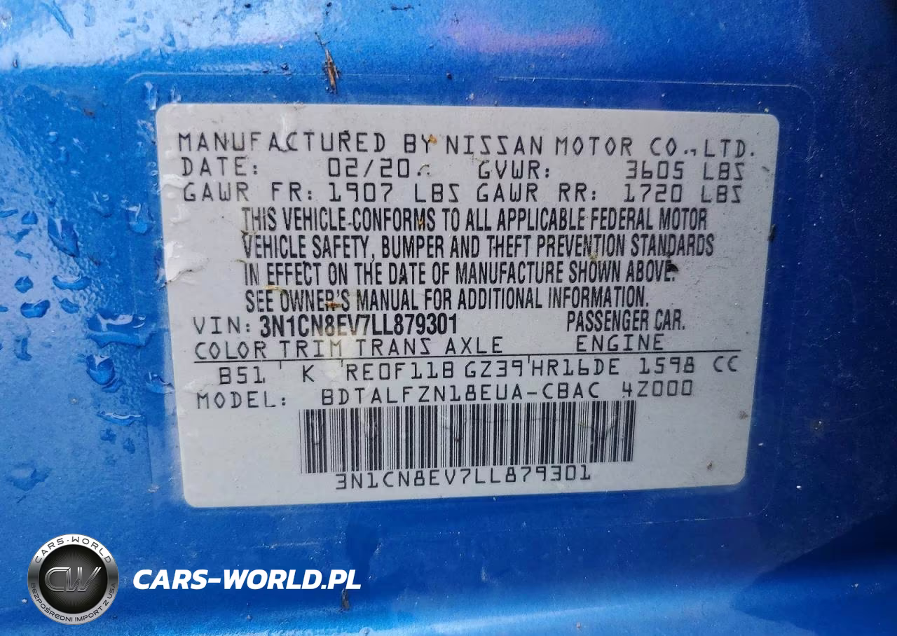 2020 Nissan Versa Sv VIN:3N1CN8EV7LL879301 - 12