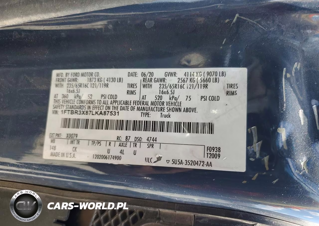 2020 Ford Transit T-250 Delivery Van VIN:1FTBR3X87LKA87531 - 12