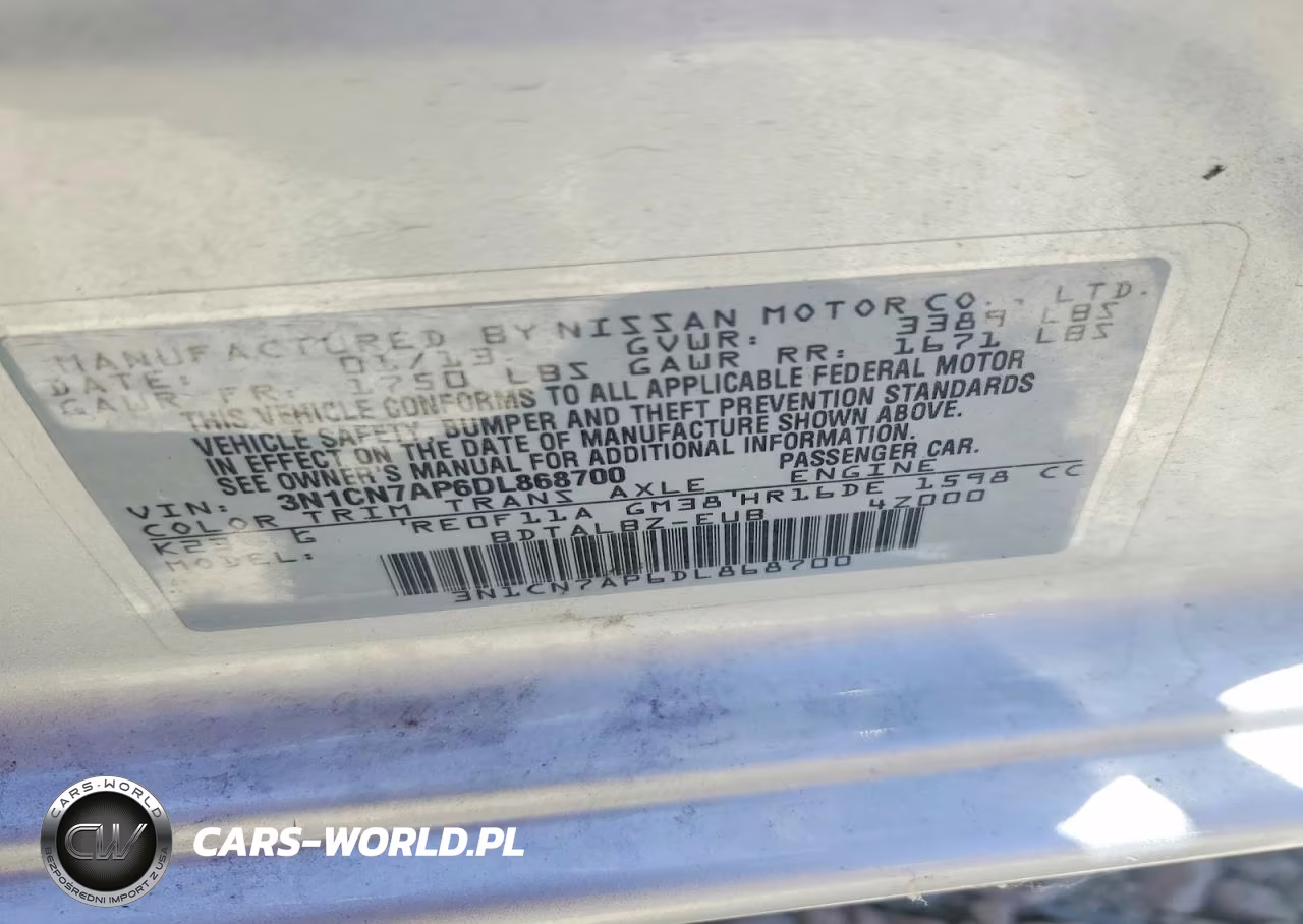 2013 Nissan Versa 1.6 S VIN:3N1CN7AP6DL868700 - 12