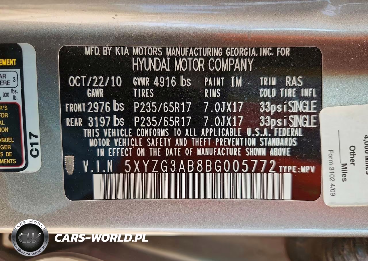 2011 Hyundai Santa Fe Gls VIN:5XYZG3AB8BG005772 - 12