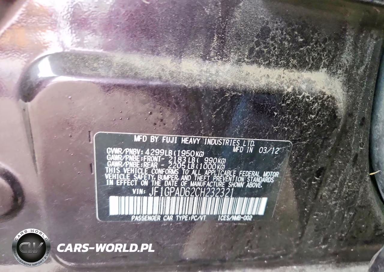 2012 Subaru Impreza Premium VIN:JF1GPAD62CH232321 - 12