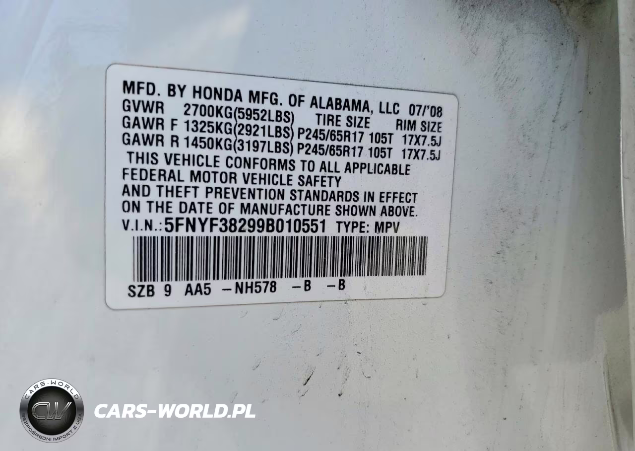2009 Honda Pilot Lx VIN:5FNYF38299B010551 - 13