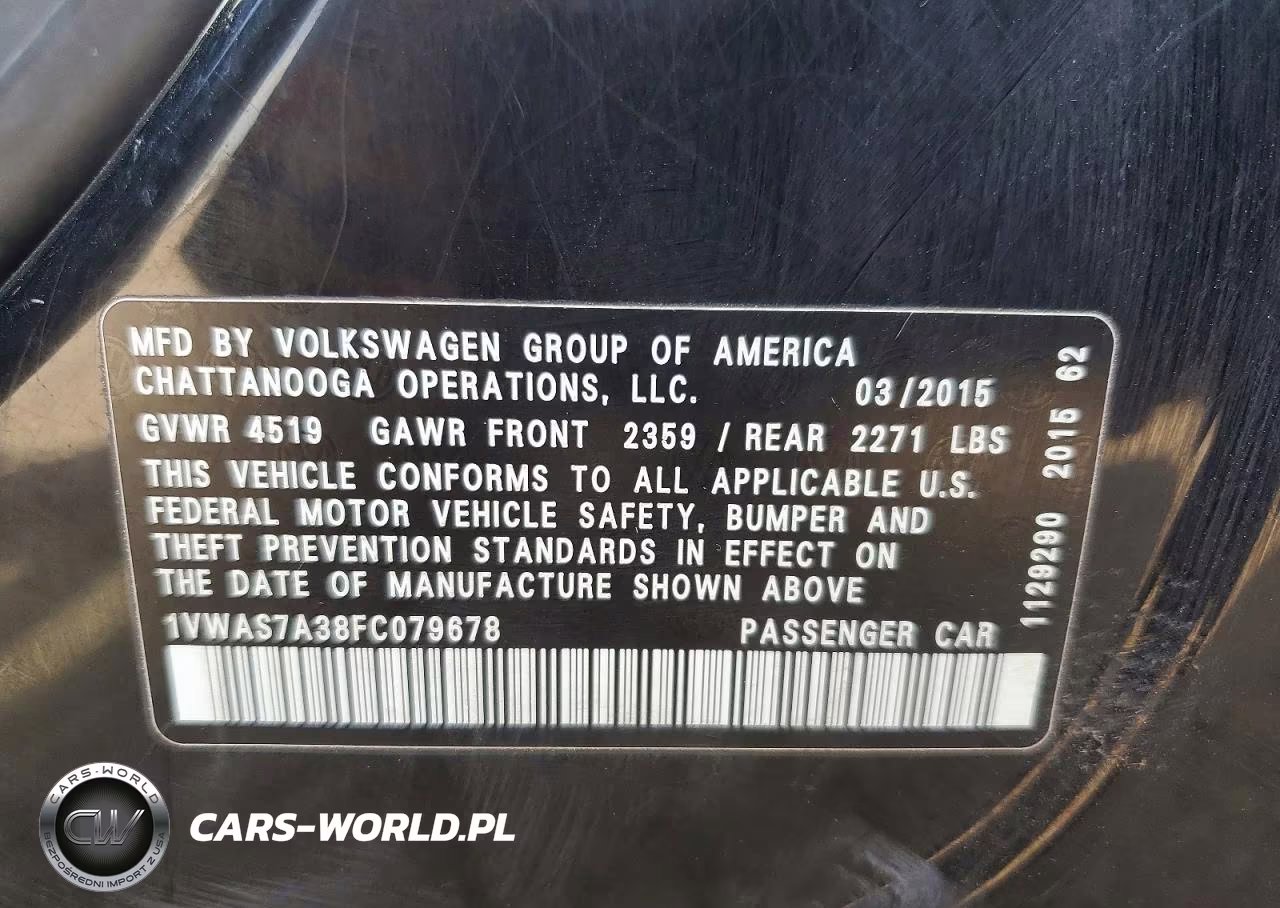 2015 Volkswagen Passat S VIN:1VWAS7A38FC079678 - 12